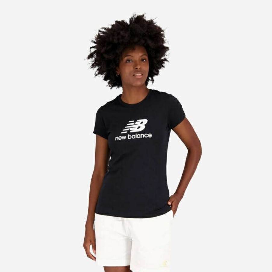 * Exquisite Gifts Women'S T-Shirt New Balance Essentials Stacked Logo Wt31546Bk | Women'S T-Shirts